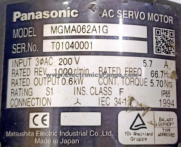 PANASONIC 0.6kw (600w) MGMA062A1G AC Servo Motor + 750w (0.75kw 