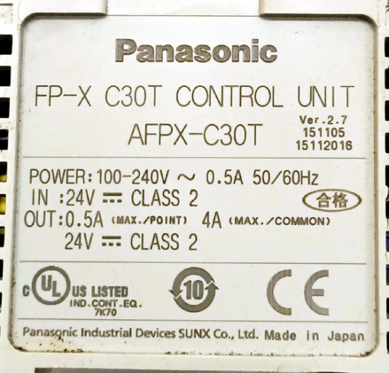 PANASONIC FP-X C30T 24V/DC Control Unit Programmable Logic Controller (PLC) PL18 - Image 2