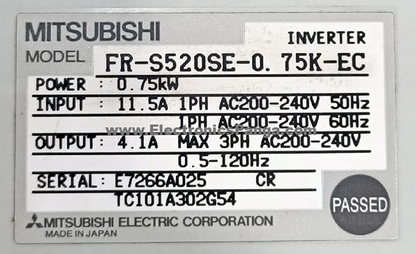 MITSUBISHI 0.75kw (750w) FR-S520SE-0.75K-EC 200-240V/AC Inverter 