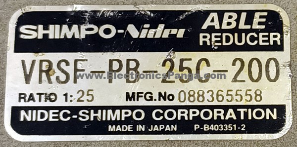 SHIMPO-Nidec 25:1 Ratio VRSF-PB-25C-200 Able Reducer Gearbox G294 - Image 2