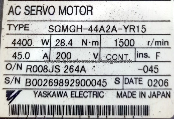 YASKAWA 4400w (4.4kw) SGMGH-44A2A-YR15 AC Servo Motor SM206