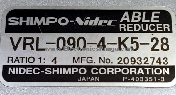 SHIMPO-Nidec 4:1 Ratio VRL-090-4-K5-28 Able Reducer Gearbox G397 - Image 2