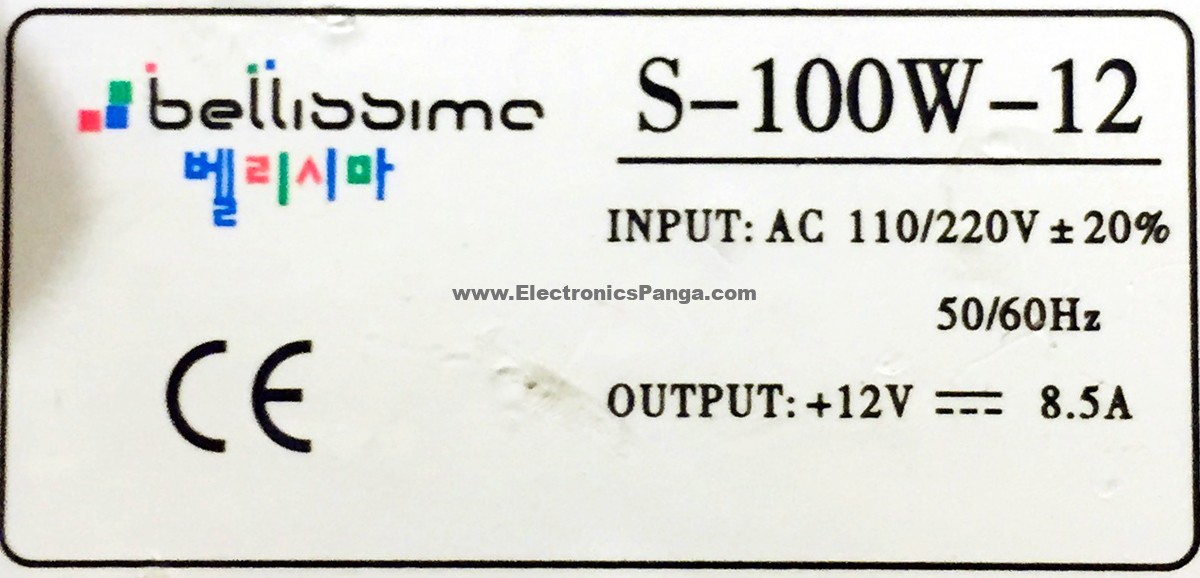 BELLISSIMO S-100W-12 12V 8.5A Single Output AC to DC Switching Power Supply P95 - Image 2