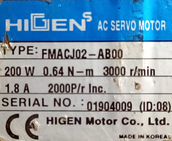 HIGENS 200w (0.2Kw) FMACJ02-AB00 AC Servo Motor SM635 - Image 2
