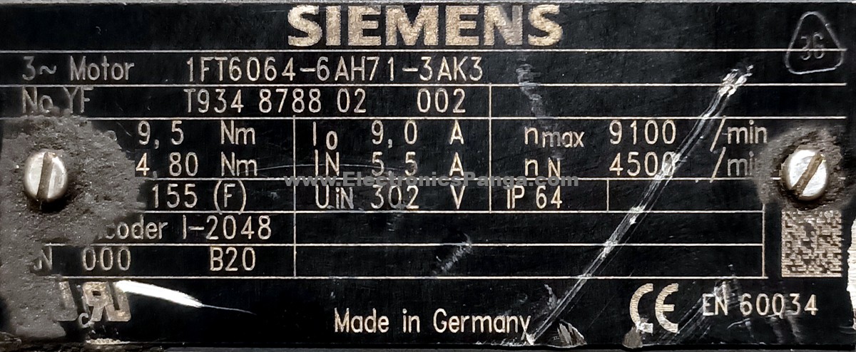 SIEMENS 1FT6064-6AH71-3AK3 3-Phase Servo Motor SM678 - Image 3