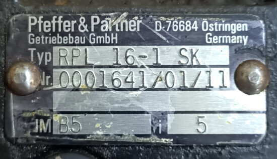 PFEFFER & PARTNER 5:1 Ratio RPL 16-1 SK RPL16-1SK Reducer Gearbox G858 - Image 2