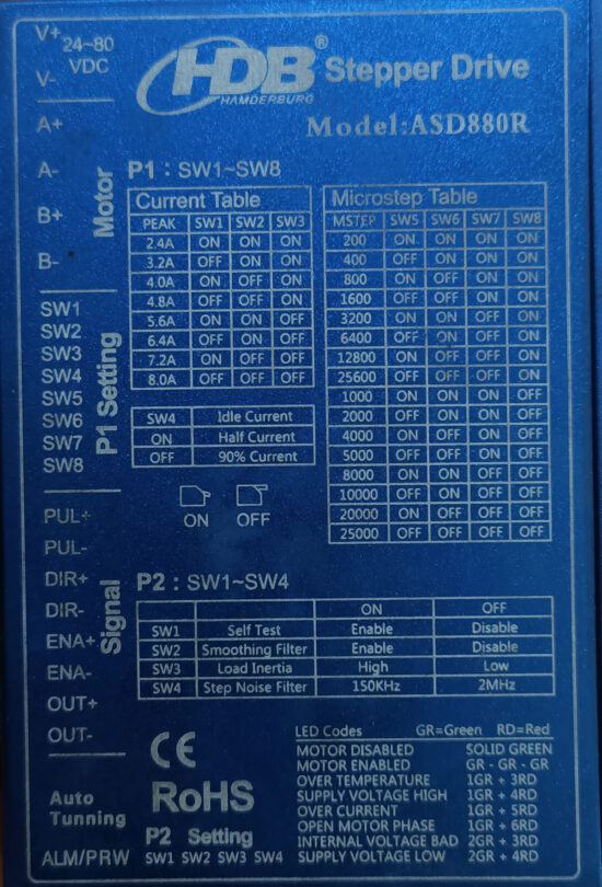 HDB ASD880R 2-Phase 24-80V/DC 8A Stepper Drive STD249 - Image 3