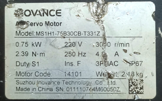 INOVANCE 0.75Kw (750w) MS1H1-75B30CB-T331Z AC Servo Motor SM735 - Image 2