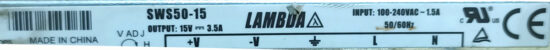 LAMBDA SWS50-15 15V 3.5A Single Output AC to DC Switching Power Supply P271 - Image 2