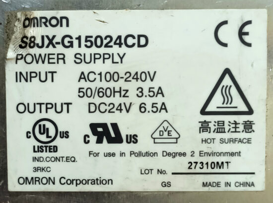 OMRON S8JX-G15024CD 24V 6.5A Single Output AC to DC Switching Power Supply P268 - Image 2