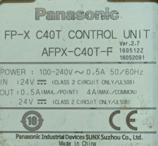 PANASONIC FP-X C40T AFPX-C40T-F Control Unit (PLC) PL176 - Image 2
