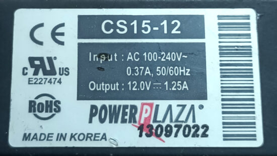 POWER PLAZA CS15-12 12V 1.25A AC To DC Single Output Switching Power Supply P294 - Image 2