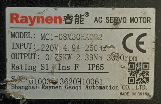 RAYNEN 0.75Kw (750W) MC1-08M30HA0D2 AC Servo Motor SM795 - Image 2