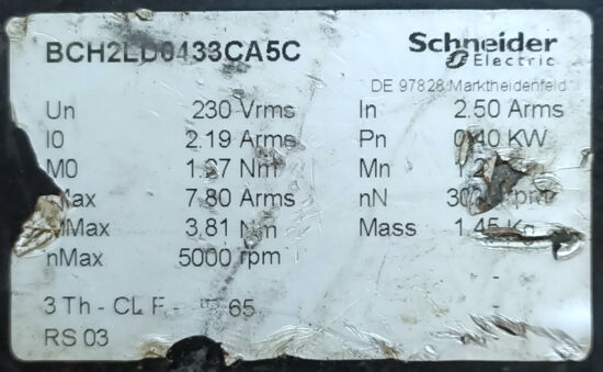SCHNEIDER 0.40Kw (400W) BCH2LD0433CA5C Ac Servo Motor SM744 - Image 3