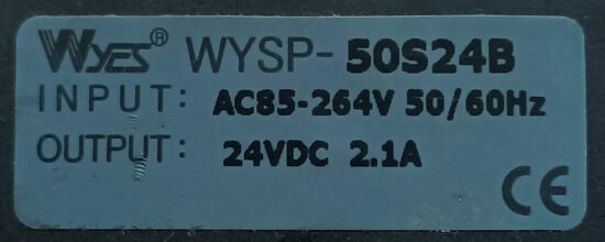 WYES WYSP-50S24B 24V/DC 2.1A Single Output AC to DC Switching Power Supply P278 - Image 2