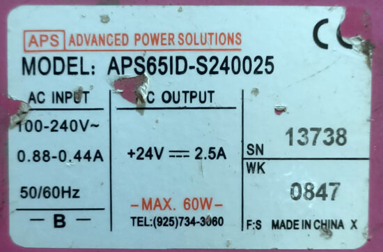 APS APS65ID-S240025 24V 2.5A AC To DC Single Output Switching Power Supply Module P309 - Image 4