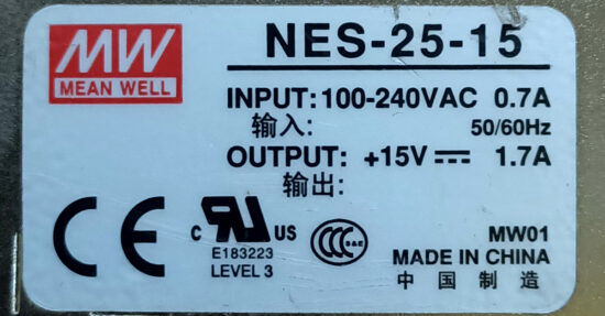 MEAN WELL NES-25-15 15V 1.7A AC To DC Single Output Switching Power Supply P295 - Image 2