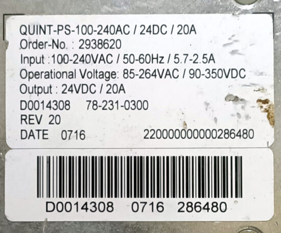 PHOENIX CONTACT QUINT-PS-100-240AC/24DC/20 24V 20A Single Output AC to DC Switching Power Supply P331 - Image 3