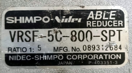 SHIMPO-NIDEC 5:1 Ratio VRSF-5C-800-SPT Able Reducer Gearbox G1007 - Image 2