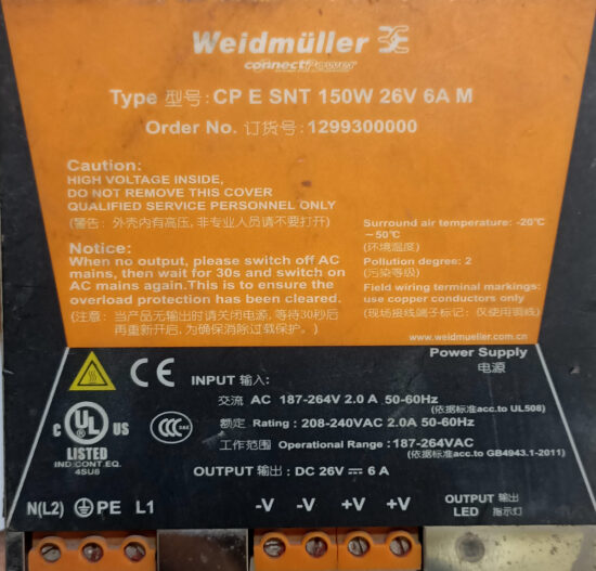 WEIDMULLER CONNECT POWER CP E SNT 150W 26V 6A M CPESNT150W26V6AM AC To DC Single Output Switching Power Supply P324 - Image 3