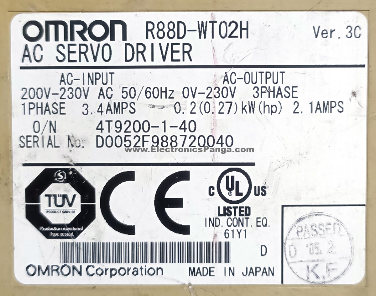 OMRON 0.2Kw (200W) R88D-WT02H AC Servo Driver SD1037 - Image 3