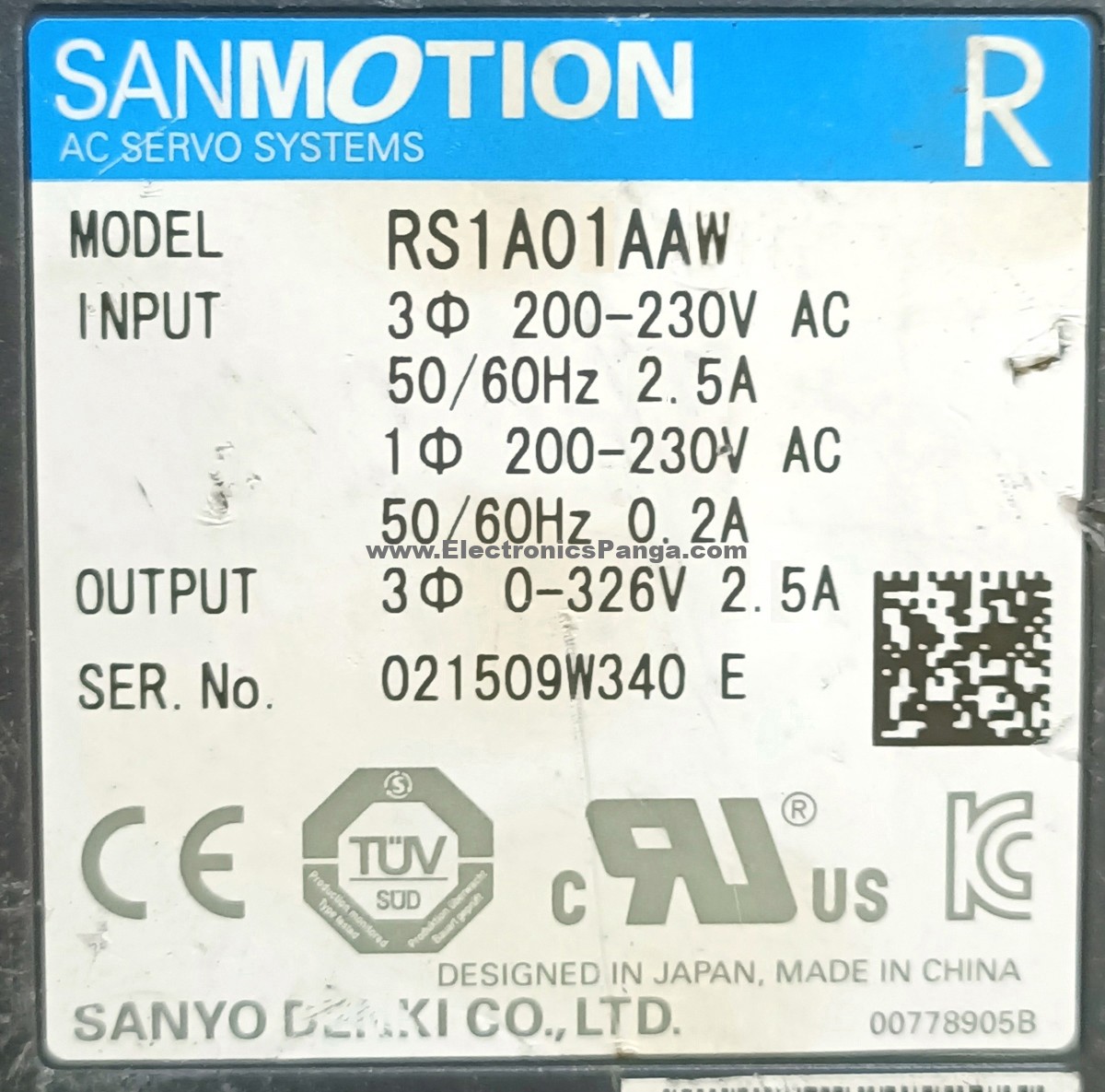SANYO DENKI SANMOTION RS1A01AAW AC Servo Driver SD1045 - Image 3
