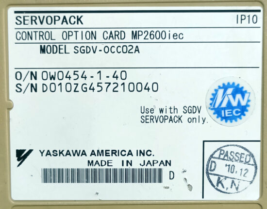 YASKAWA SGDV-OCC02A Servo Driver Control Option Card SD998 - Image 3