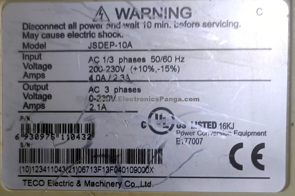 TECO ELECTRIC JSDEP-10A AC Servo Driver SD1080 - Image 3