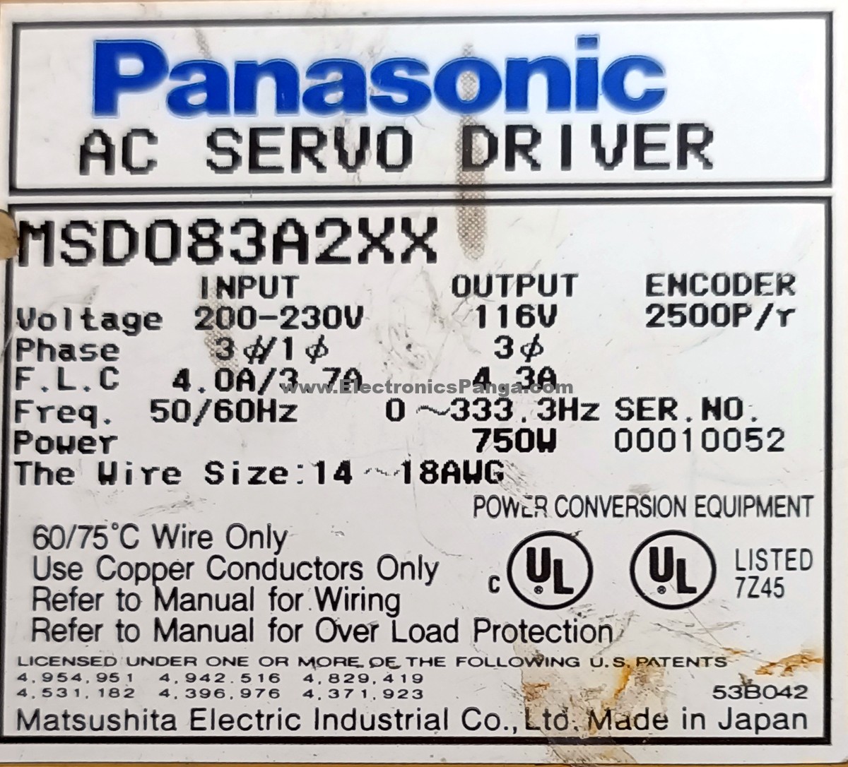 PANASONIC 750W (0.75Kw) MSD083A2XX AC Servo Driver SD1161 - Image 3