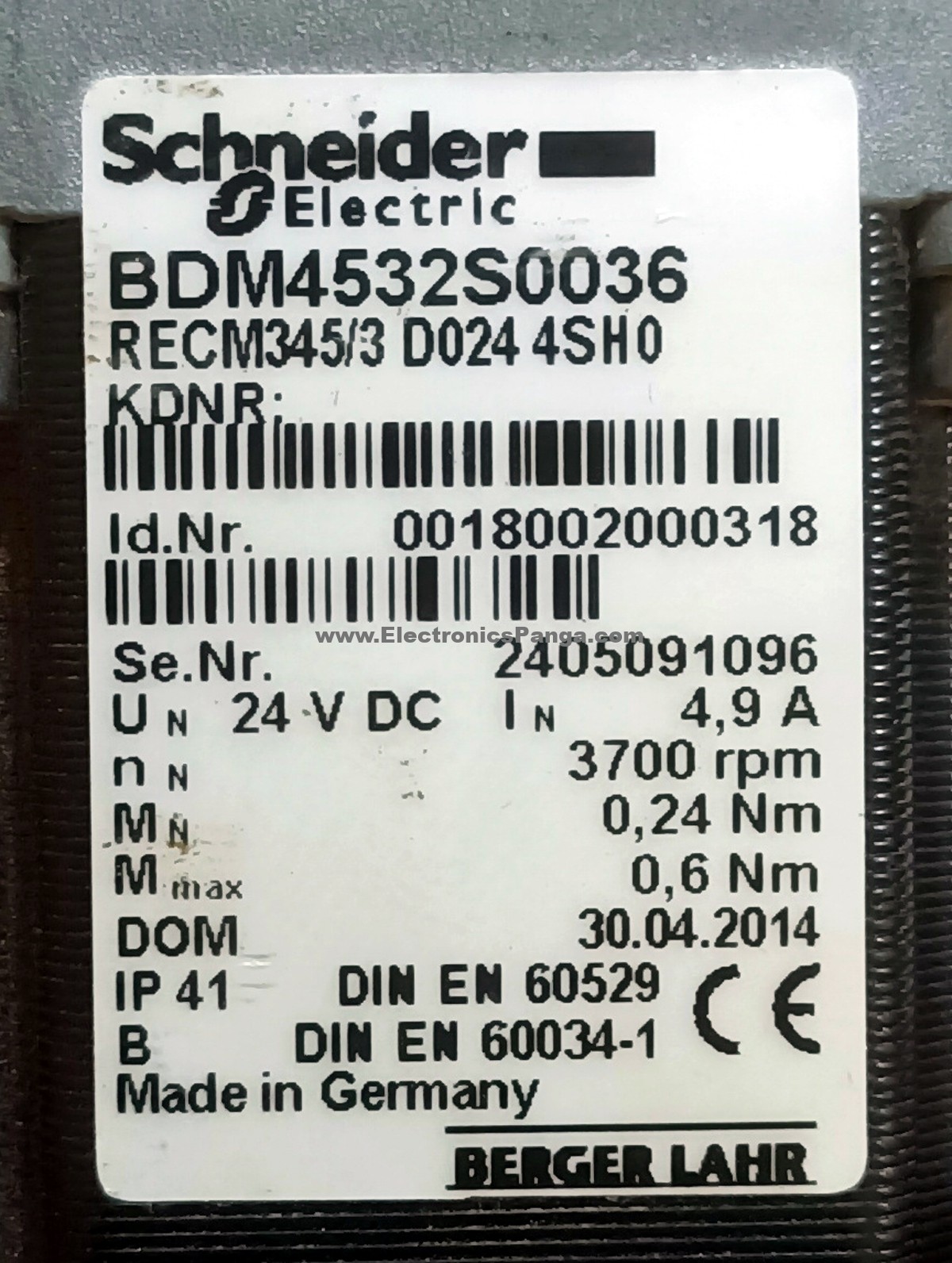 SCHNEIDER ELECTRIC BDM4532S0036 24V/DC 4.9A 3700rpm Berger Lahr Motor With Procon Pump DM145 - Image 2