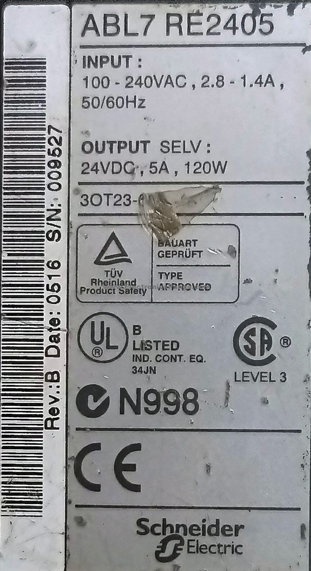SCHNEIDER ELECTRIC ABL7 RE2405 ABL7RE2405 24V 5A 120W AC To DC Switching Power Supply P392 - Image 3
