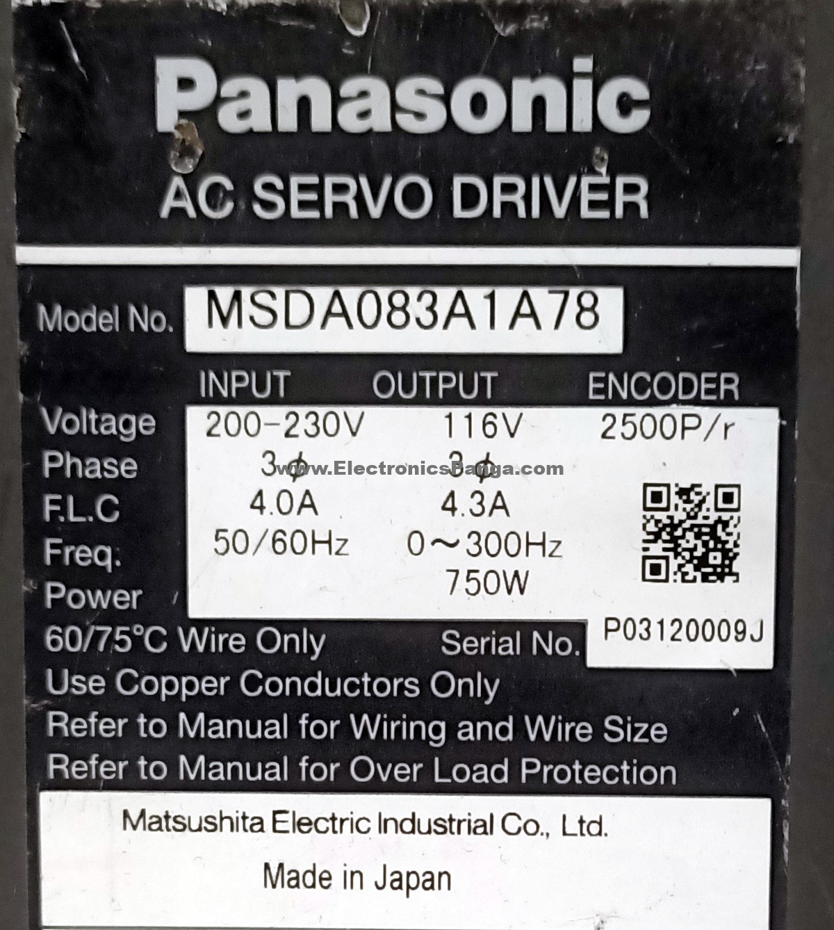 PANASONIC 750W (0.75Kw) MSDA083A1A78 AC Servo Driver SD1305 - Image 3