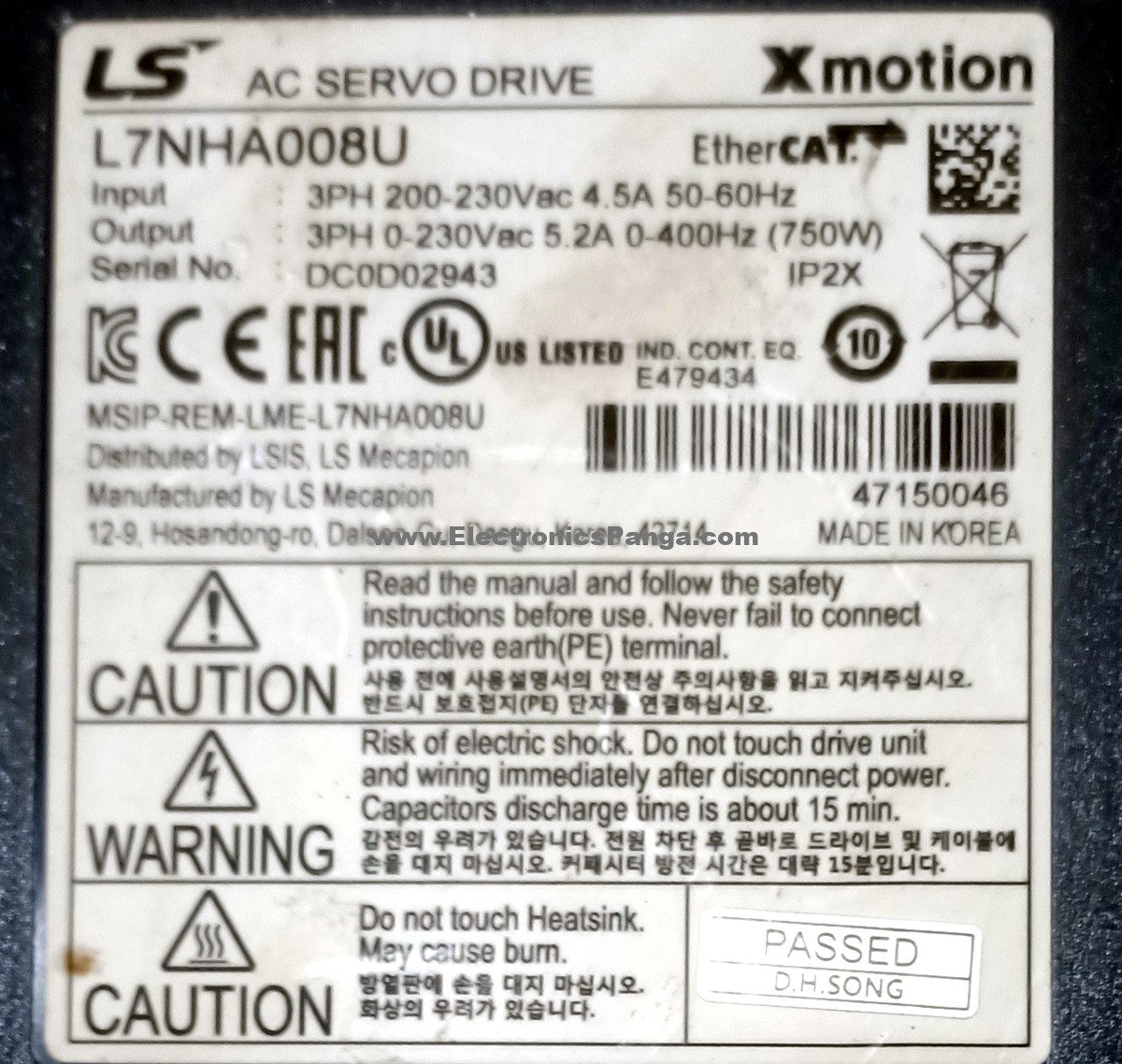 LS XMOTION 750W (0.75Kw) L7NHA008U AC Servo Driver SD1382 - Image 4