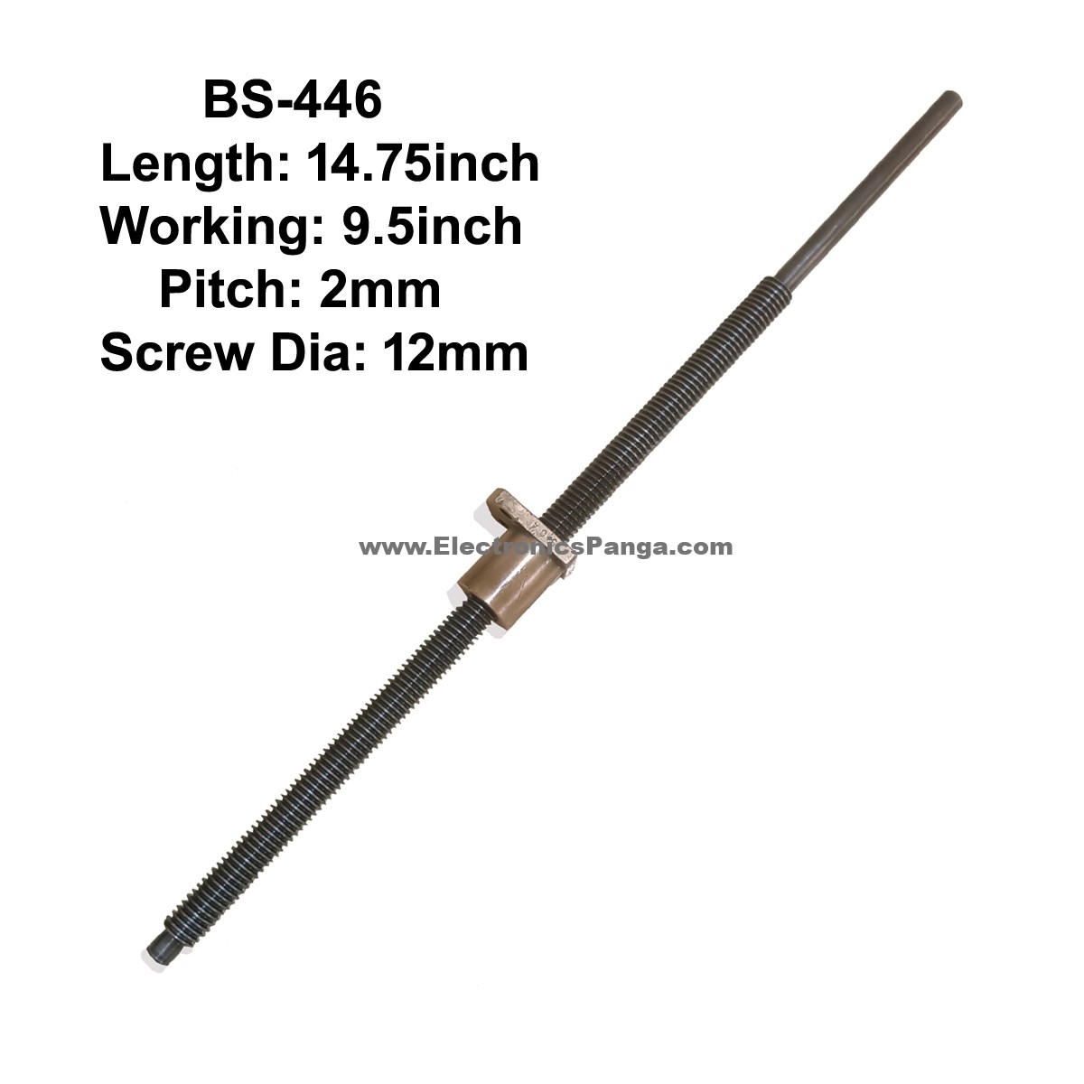 12X2 CNC lead Screw With Nut 2mm Pitch 9.5inch Working and 14.75inch Length BS-446