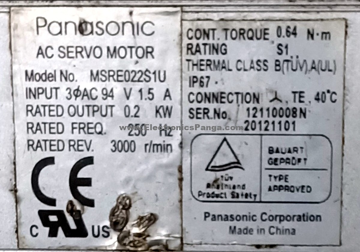 PANASONIC 0.2Kw (200W) MSRE022S1U AC Servo Motor SM1140 - Image 2
