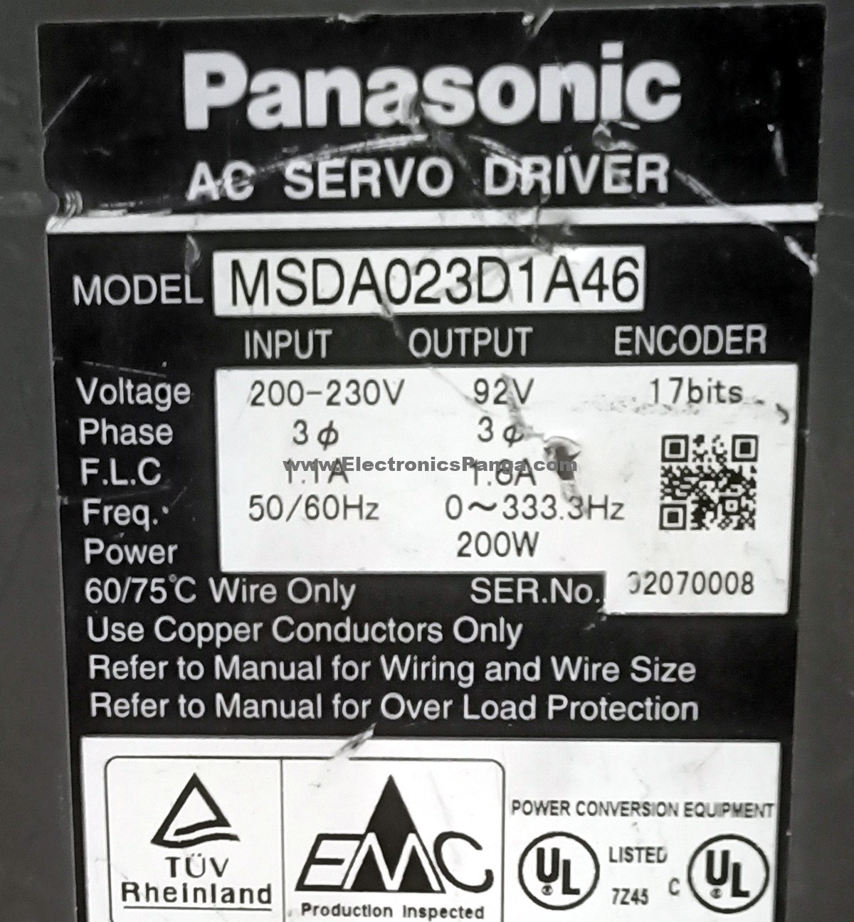 PANASONIC 200W (0.2Kw) MSDA023D1A46 AC Servo Driver SD1383 - Image 3