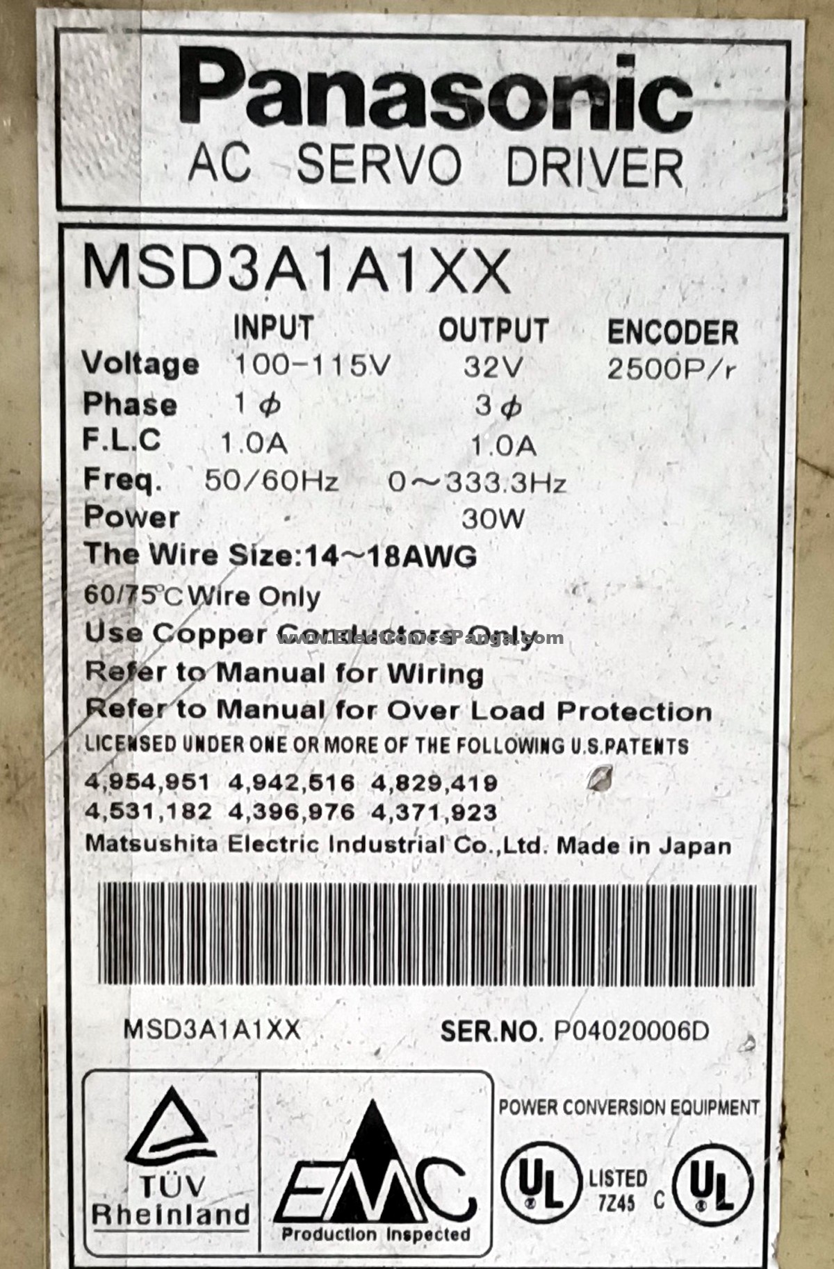 PANASONIC 30W (0.03Kw) MSD3A1A1XX AC Servo Driver SD1399 - Image 4