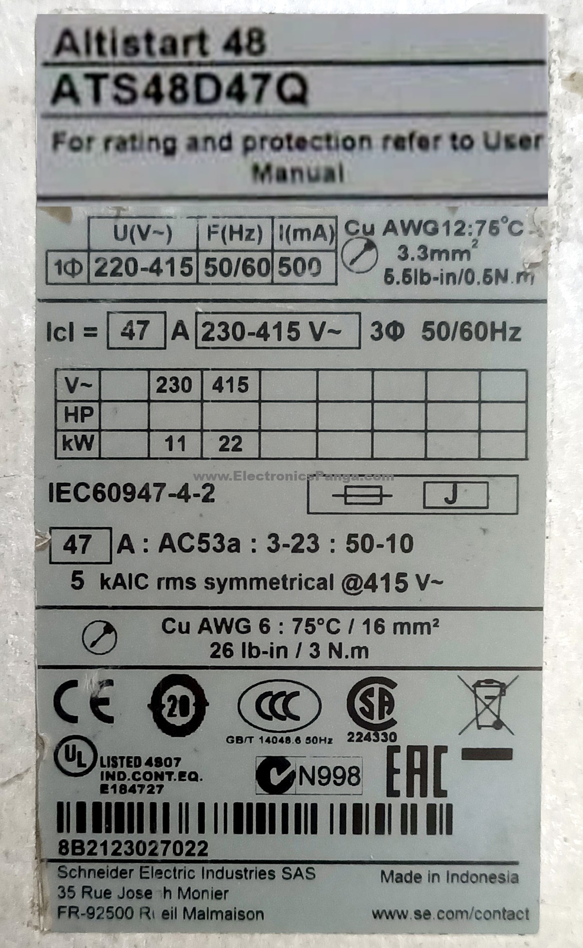 SCHNEIDER 11kw/22kw (11000w/22000w) ATS48D47Q Altistart48 Soft Starter For Asynchronous Motor AS648 - Image 3