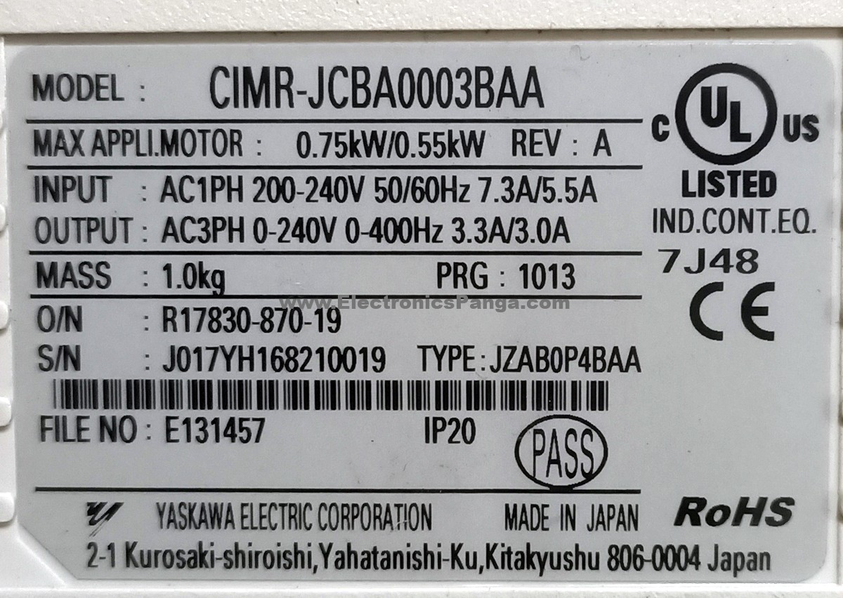 YASKAWA 0.75kw/0.55kw (750w/550w) CIMR-JCBA0003BAA Inverter NR29 - Image 3