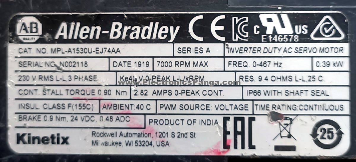 ALLEN-BRADLEY 0.39Kw (390W) MPL-A1530U-EJ74AA AC Servo Motor SM1217 - Image 2