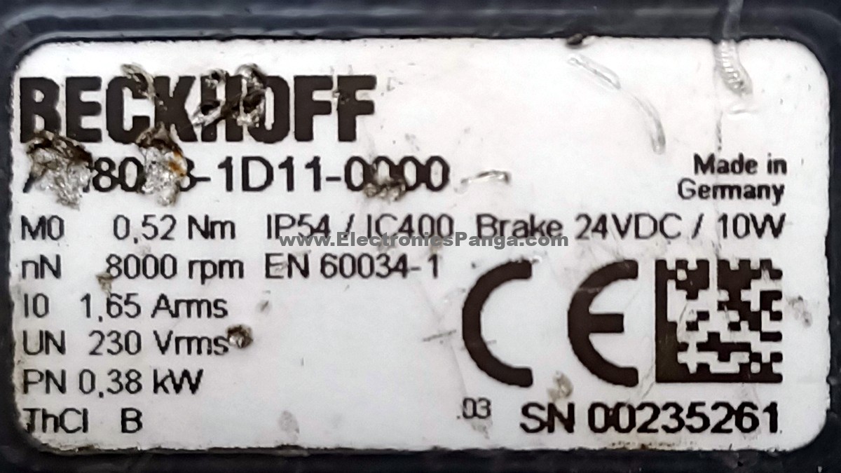 BECKHOFF 0.38Kw (380W) AM8013-1D11-0000 AC Servo Motor SM1306 - Image 2