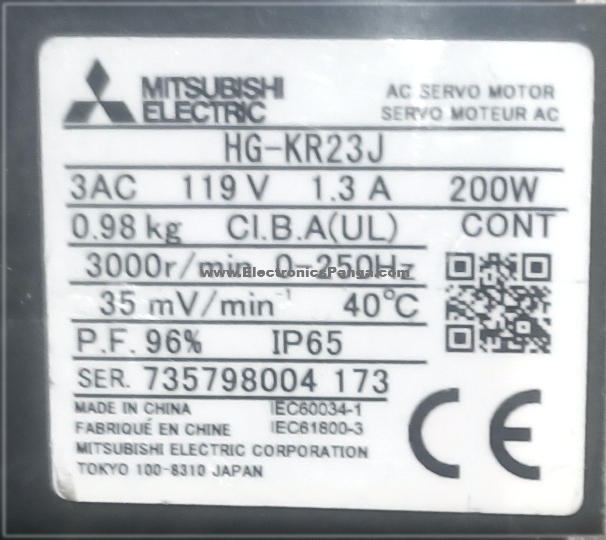 MITSUBISHI 0.2Kw (200W) HG-KR23J AC Servo Motor SM1293 - Image 2