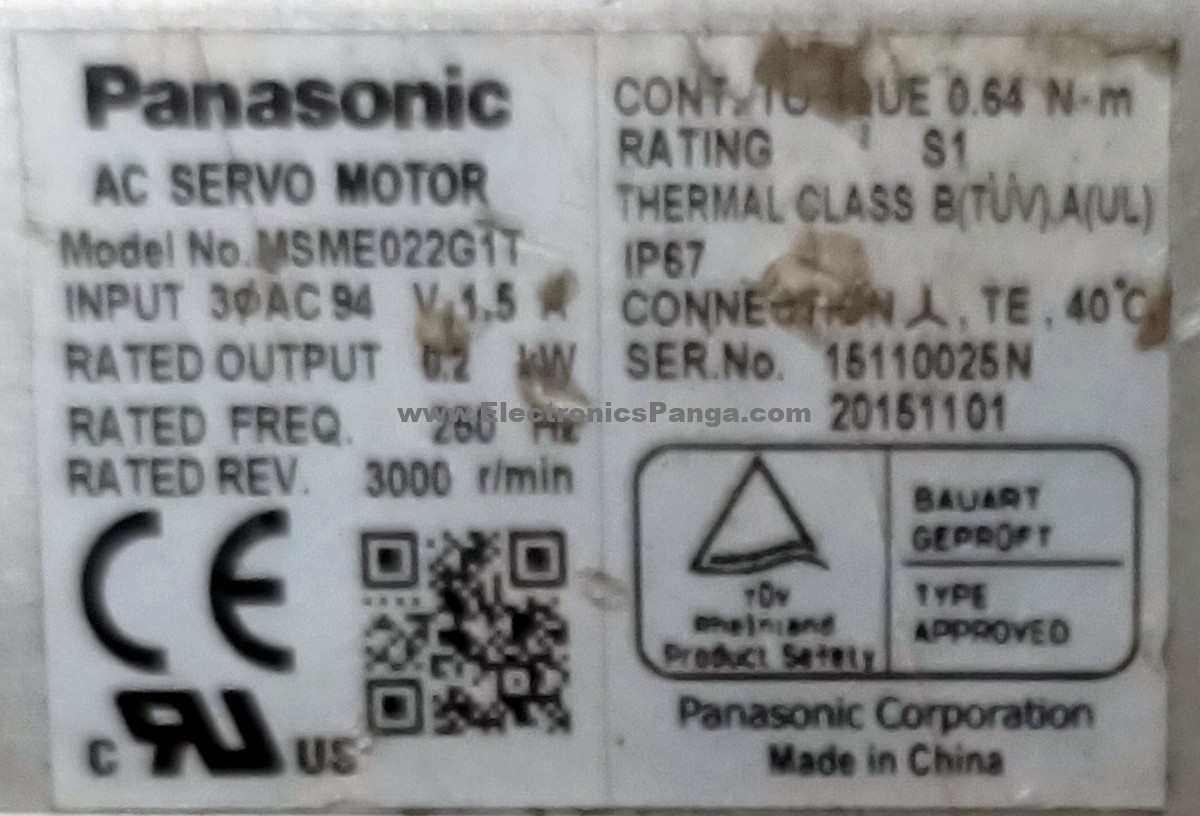 PANASONIC 200W (0.2Kw) MSME022G1T AC Servo Motor SM1210 - Image 2