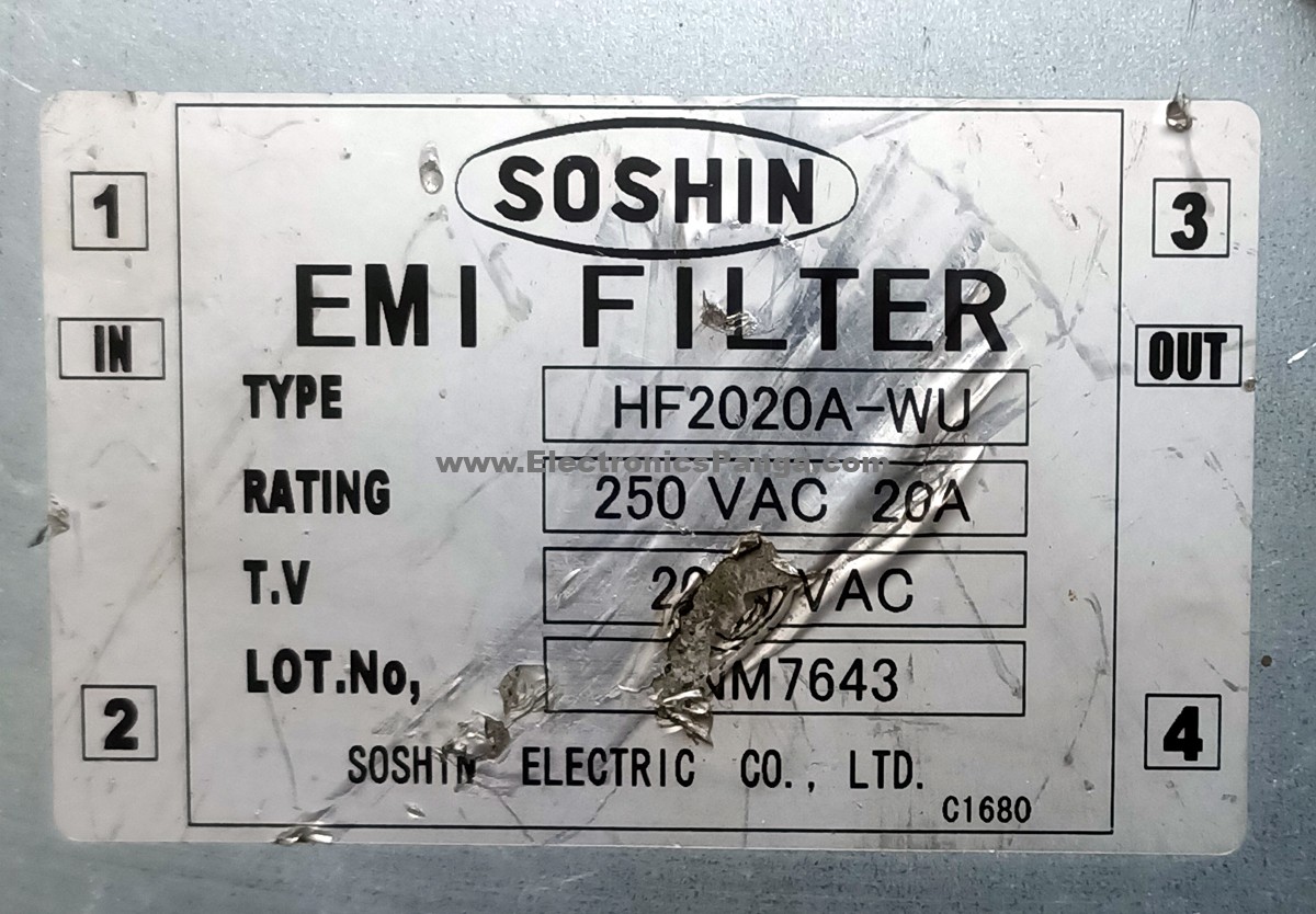 SOSHIN HF2020A-WU 250V 20A EMI Filter F92 - Image 2