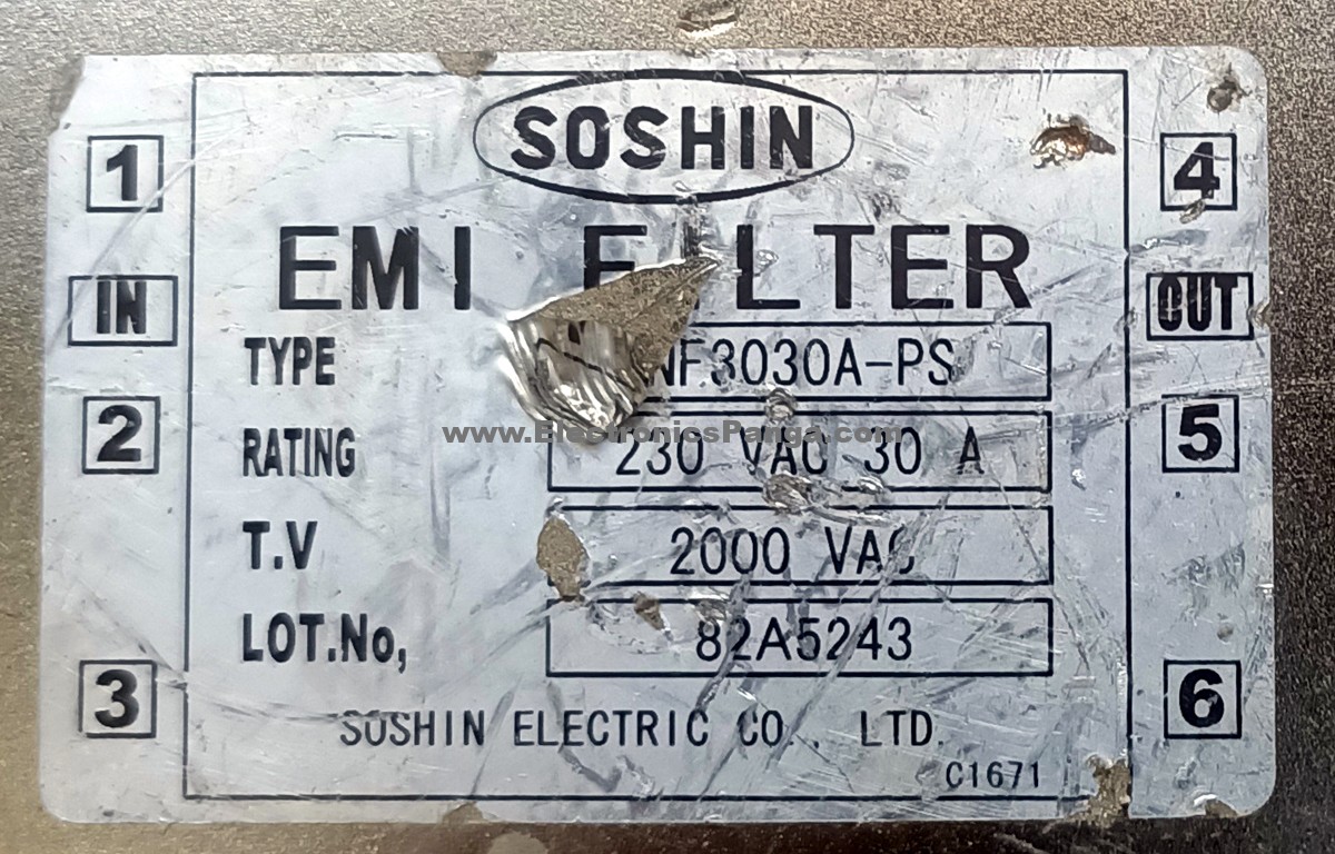 SOSHIN NF3030A-PS 230V 30A EMI Filter F94 - Image 2
