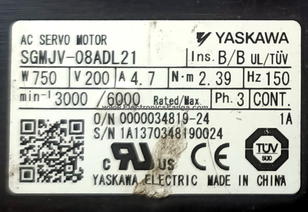 YASKAWA 750W (0.75Kw) SGMJV-08ADL21 AC Servo Motor SM1266 - Image 2
