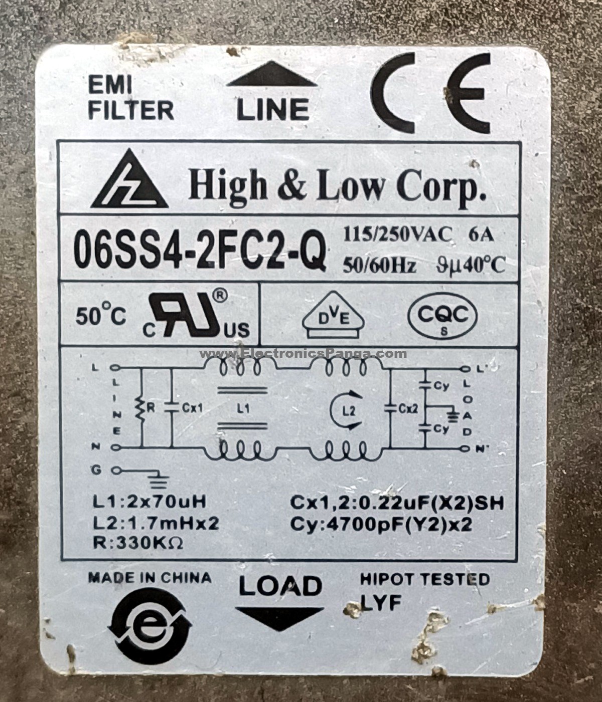 06SS4-2FC2-Q 115-250V/AC 6A 50/60Hz EMI Filter F109 - Image 2