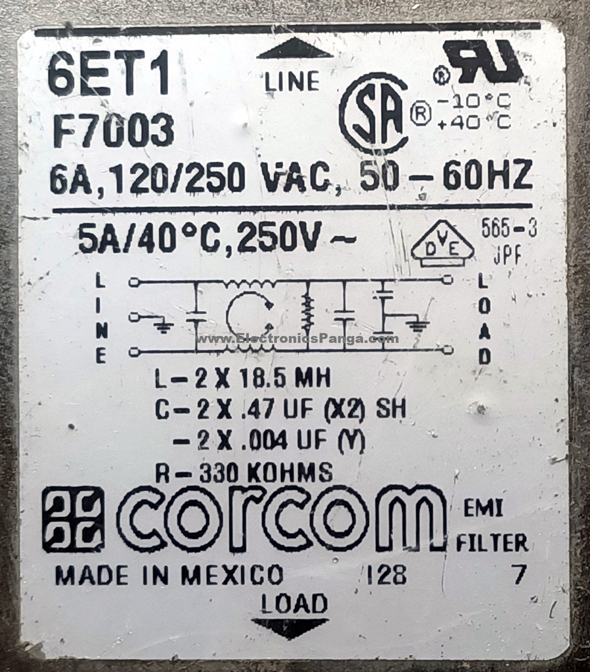 CORCOM 6ET1F7003 120-250V 6A 50/60Hz Noise Filter F119 - Image 2