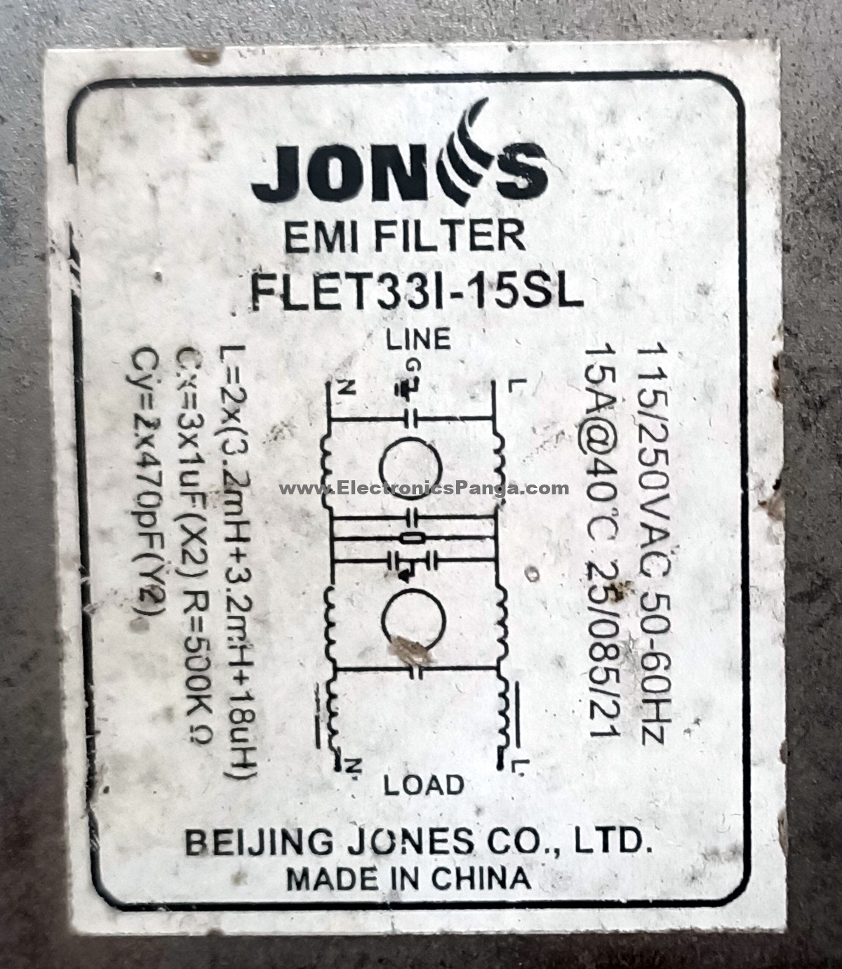 JONES FLET33I-15SL 115-250V/AC 15A 50/60Hz EMI Filter F115 - Image 2