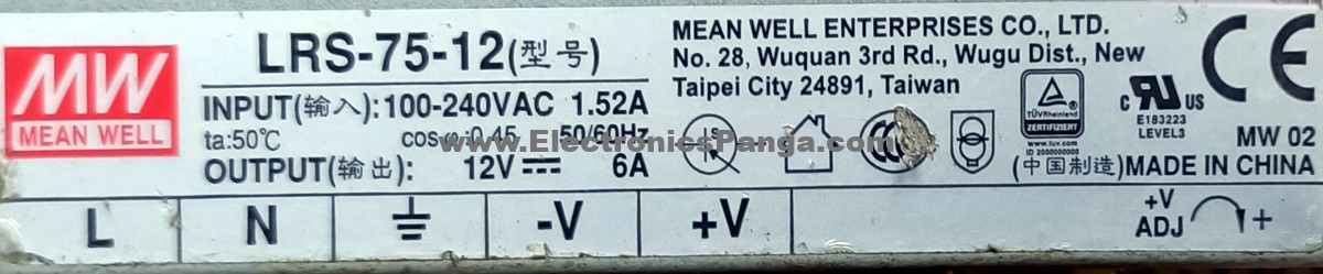 MEAN WELL LRS-75-12 12V/DC 6A AC TO DC Single Output Switching Power Supply P427 - Image 2